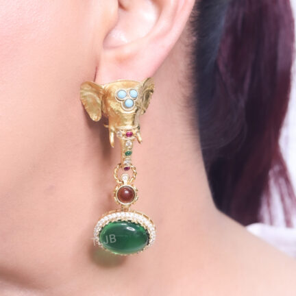 Elephant head statement danglers- Emerald