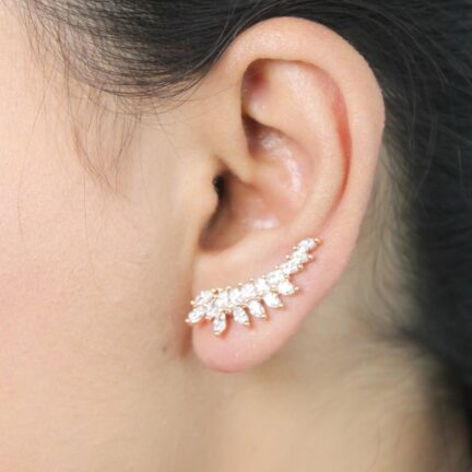 IMG_2291 Diamond-Studded Leaf Climber Earrings in Rose Gold