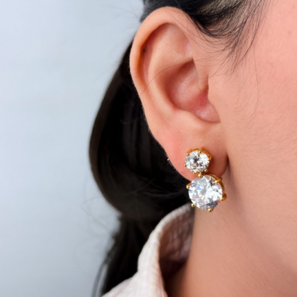 2 Gold Solitaire drop Studs