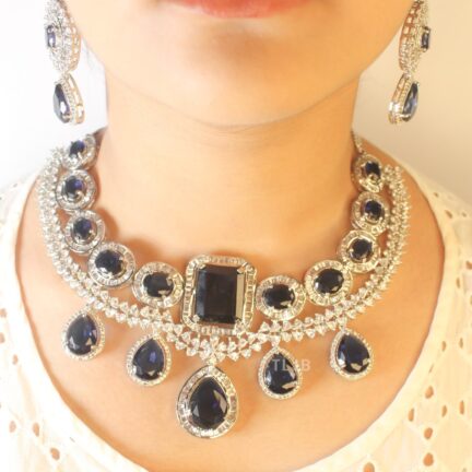 Blue Sapphire Necklace set with cz