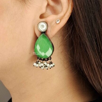 Pearled Green Shine Jhumka