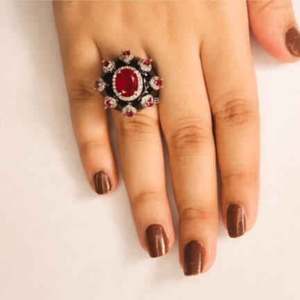 IMG_4864 red halo black enamel diamond ring adjustable