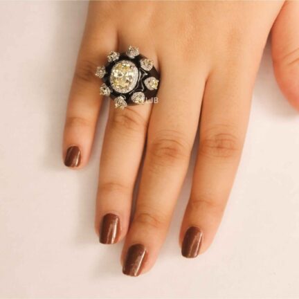 IMG_4873 yellow halo black enamel diamond ring adjustable