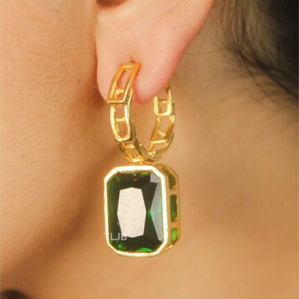 Green Stone Hoops