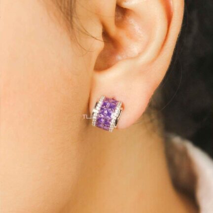 Purple Oval Clasp Hoop Earring