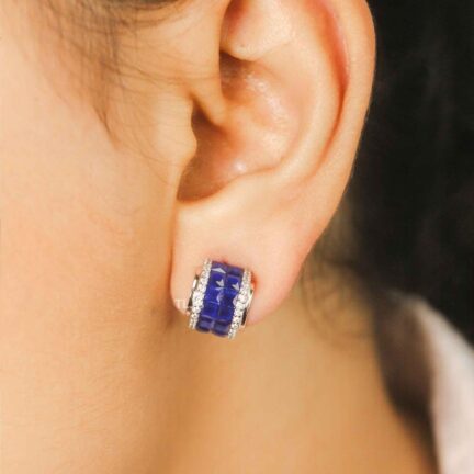 Blue Oval Clasp Hoop Earring