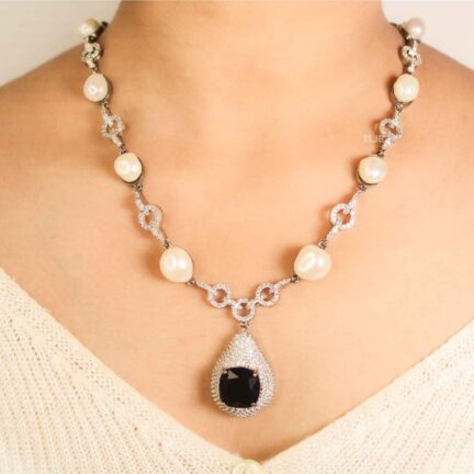 pearl ridden Orchid stone necklace