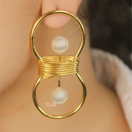 Golden Pearl Orbit Hoops