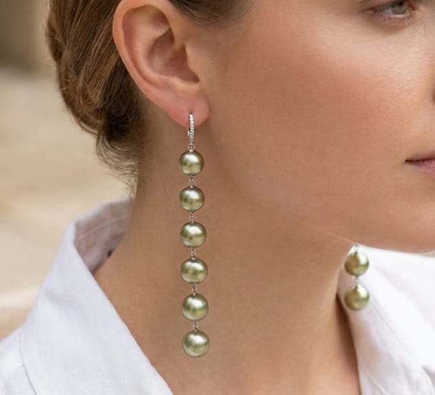 Leaf Green Shell Pearl Danglers