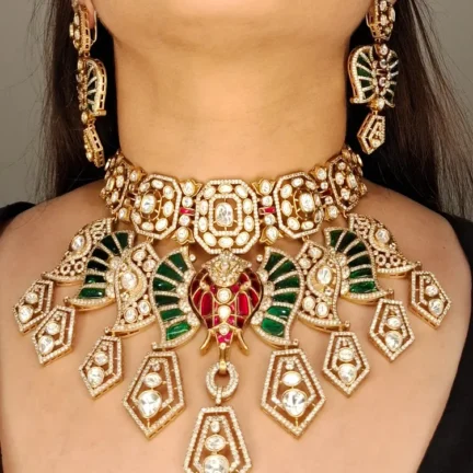 Royal Elephant Motif Fusion Kundan Necklace Set