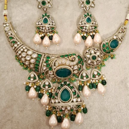 Moissanite Polki Fusion Kundan Necklace with Pearl Drops