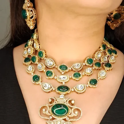Triple Line Imperial Couture Fusion Kundan Necklace Set