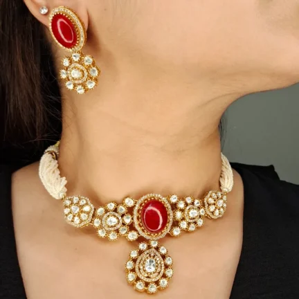 Moissanite Polki Fusion Kundan Choker Set with Ruby Stones