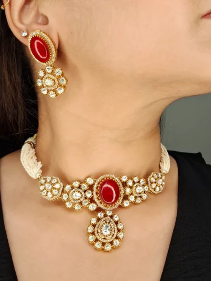 Moissanite Polki Fusion Kundan Choker Set with Ruby Stones