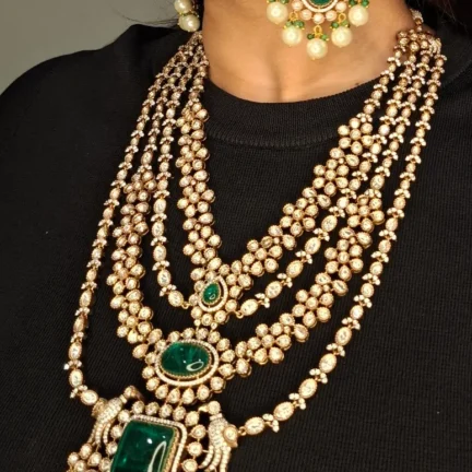 Majestic Multi Layered Fusion Moissanite Polki Long Set