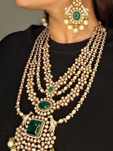 Majestic Multi Layered Fusion Moissanite Polki Long Set