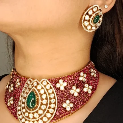 Designer Fusion Kundan Collar Set with Rubies and Emerald