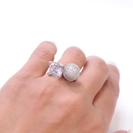 Silver plated double Cz bomber ring