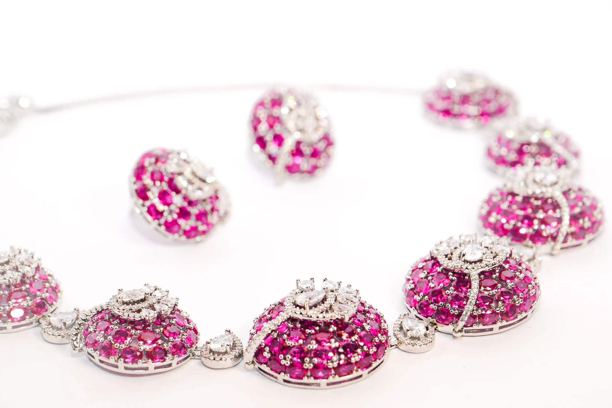 Pink Stone Floral Choker Necklace Set - Image 2