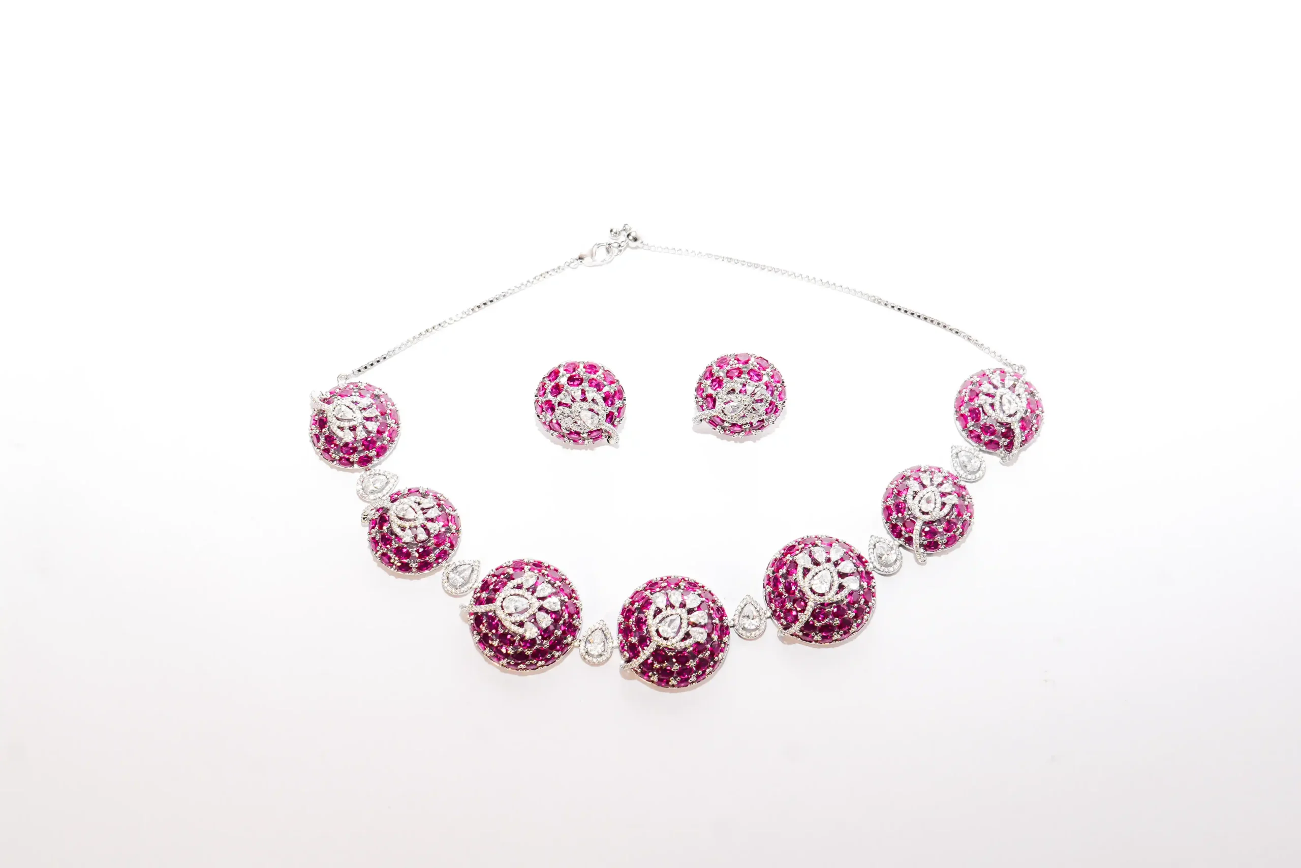Pink Stone Floral Choker Necklace Set - Image 5