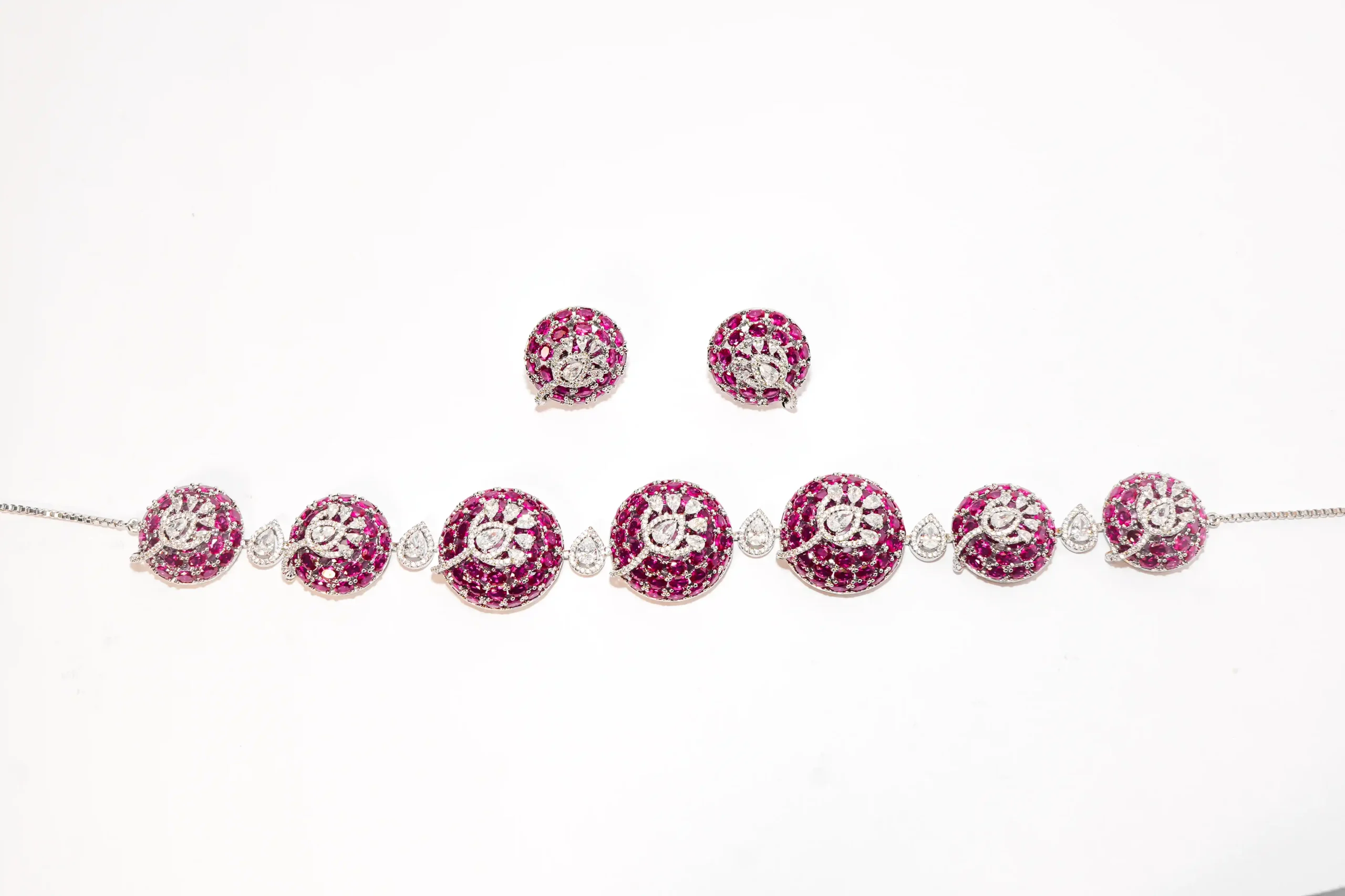 Pink Stone Floral Choker Necklace Set - Image 3