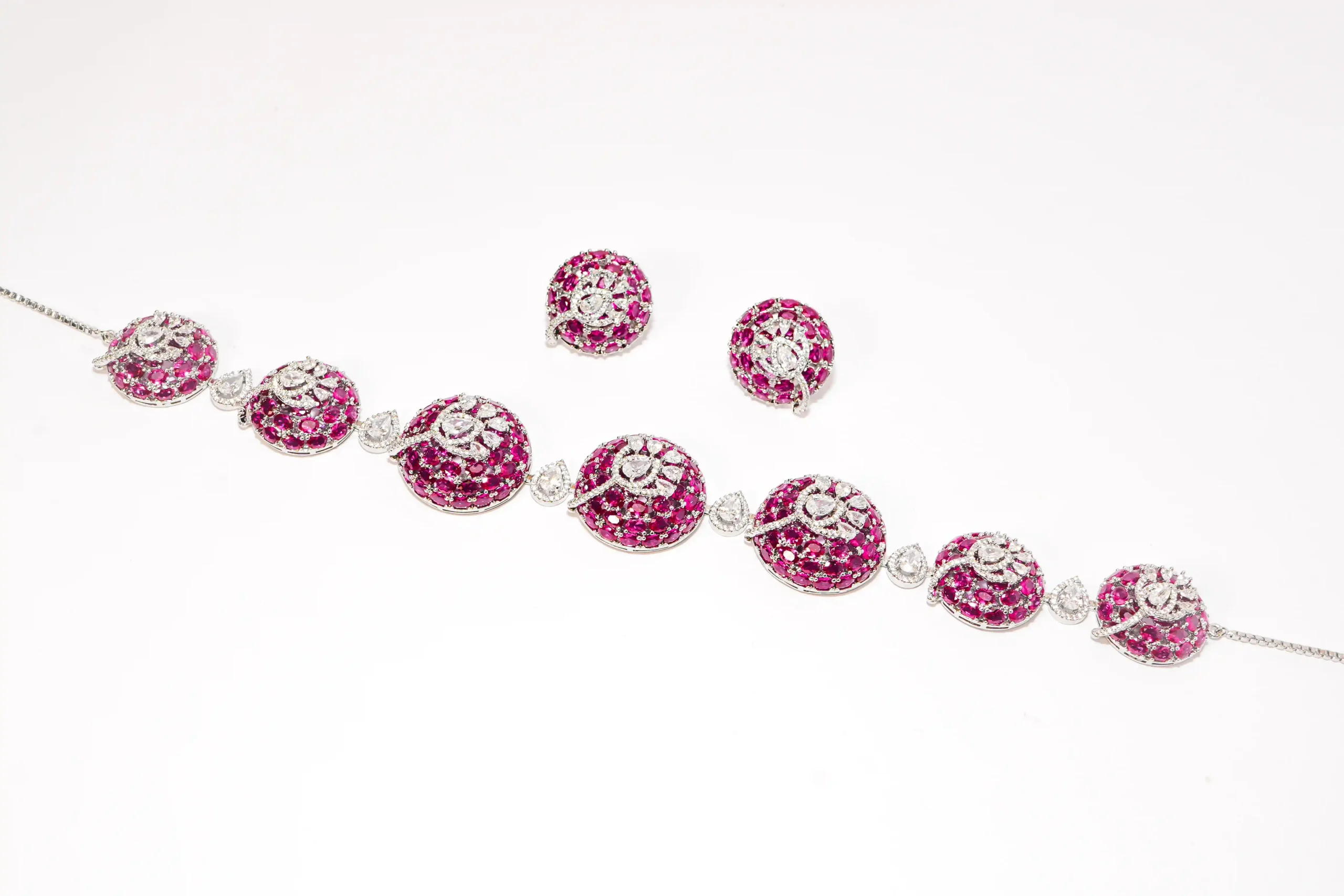 Pink Stone Floral Choker Necklace Set - Image 4