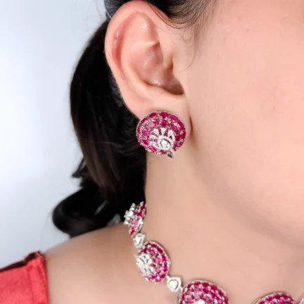 IMG_6357 Pink Stone Floral Choker Necklace Set