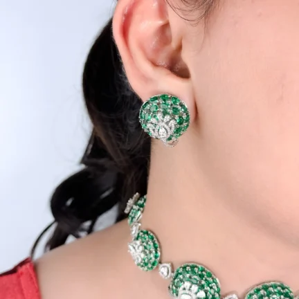 IMG_6372 Green Stone Floral Choker Necklace Set