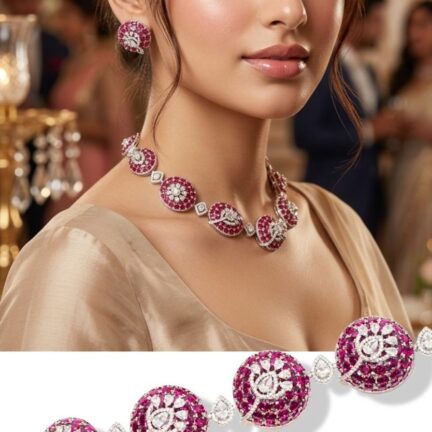 Pink Stone Floral Choker Necklace Set