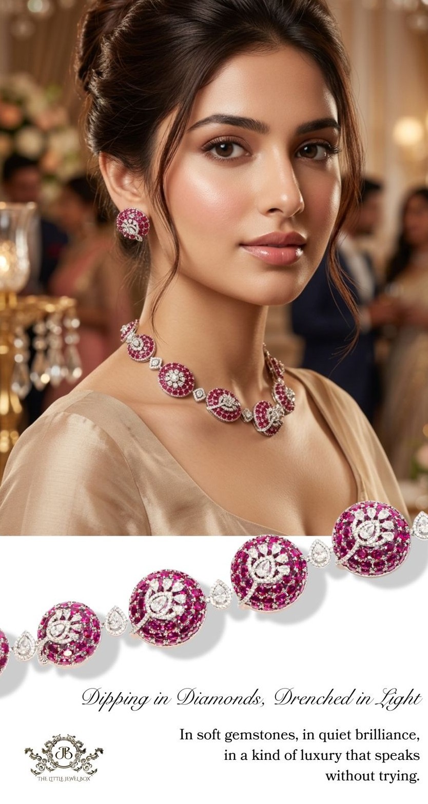 Pink Stone Floral Choker Necklace Set