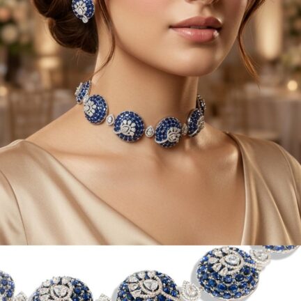 Blue Stone Floral Choker Necklace Set