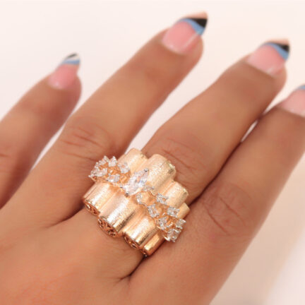 Fancy rose gold plated adjustable ring with marquise pointers