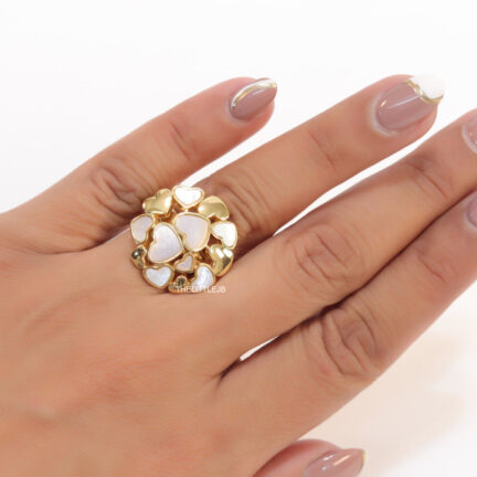 r25 Premium adjustable gold plated ring with MOP hearts