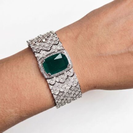 Silver Crystal Bracelet with Green Center Stone