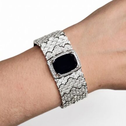 Silver Crystal Bracelet with Black Center Stone