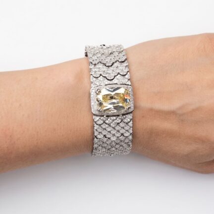 Silver Crystal Statement Bracelet with Yellow Center Stone
