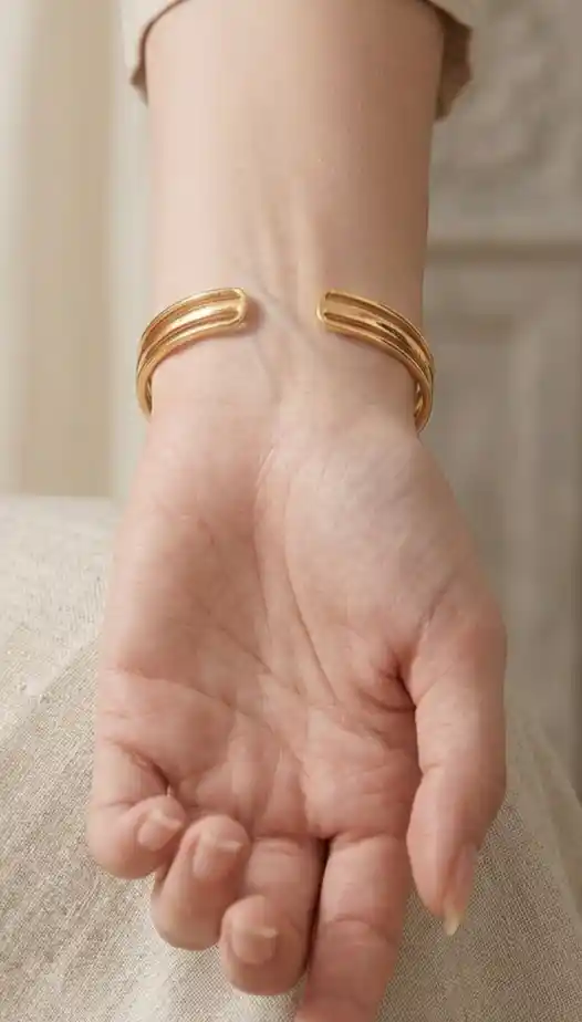Gold plated pyramid CZ open cuff bracelet - Image 3