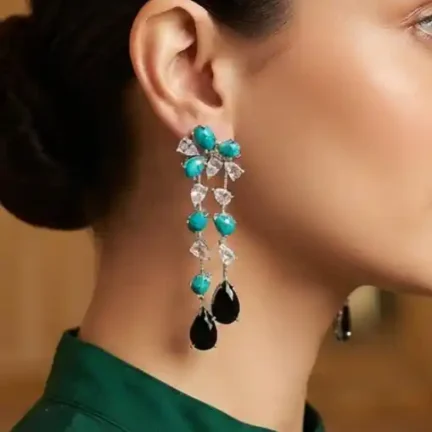 Authentic Natural Turquoise & Black Cascade Drop Earrings