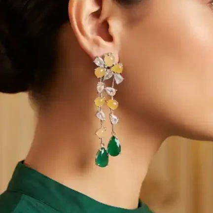 E14 Authentic Natural Stone Yellow & Green Cascade Drop Earrings