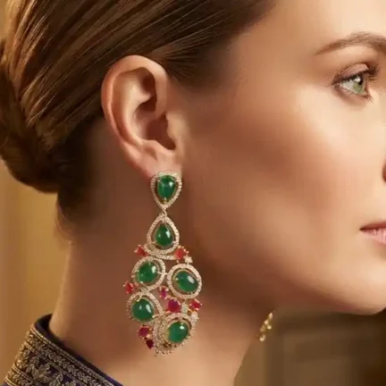 Authentic Natural Stone Emerald & Ruby Chandelier Earrings