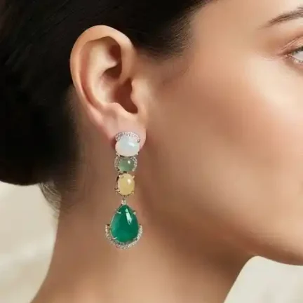 Authentic Semi-Precious Multi-Stone Green Drop Earrings