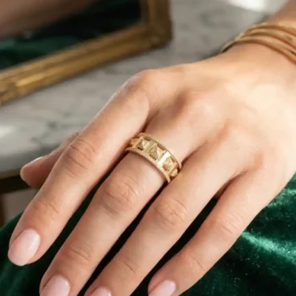 Adjustable gold plated CZ pyramid ring