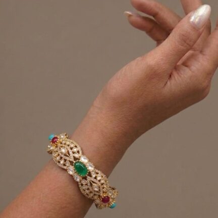 B 3 Openable Antique Gold Plated Multicolor CZ Kundan Bangles (pair)