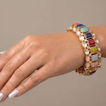 B 7 Openable Ethnic Gold Plated Multicolor CZ Kundan Bracelet (Single)