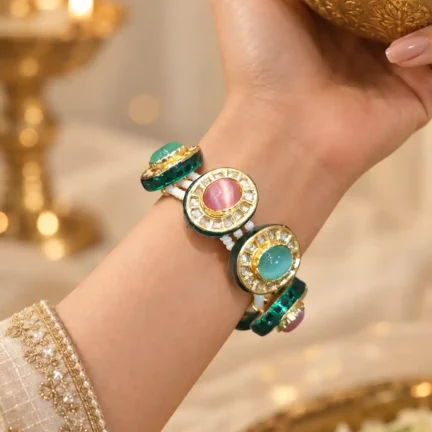 TLJB-L149-001-BR Heritage Polki & Pastel Gemstone Statement kundan Bracelet