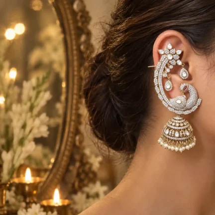 TLJB-L149-001-ER Statement CZ and polki Peacock Ear Cuff Jhumkase
