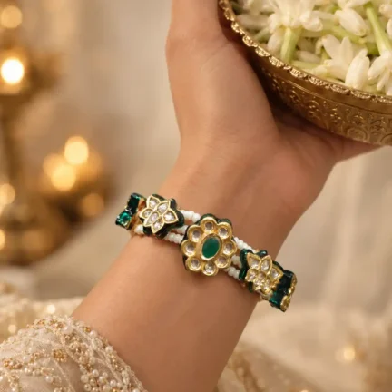TLJB-L149-002-BR Heritage polki Floral & Emerald Green kundan Bracelet
