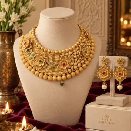 Heritage Gold-Plated Floral Choker Set with rubies and emeralds