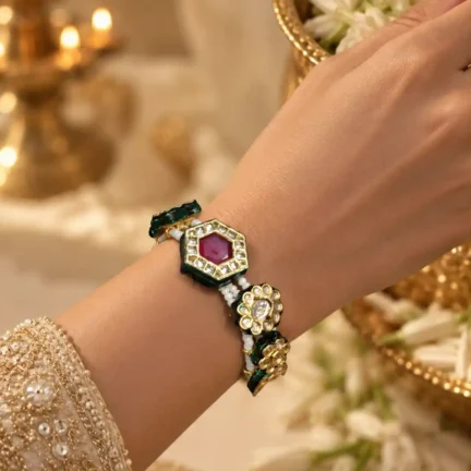 TLJB-L149-003-BR Heritage Gold-Plated polki kundan & Meenakari Floral Bracelet