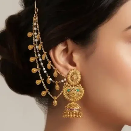 TLJB-L149-004-KC Heritage Gold-Plated Pearl & Teardrop Ear Chain ( Ear chain only )